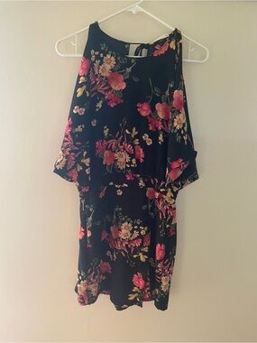 Black Floral Cold-Shoulder Dress with Open Back